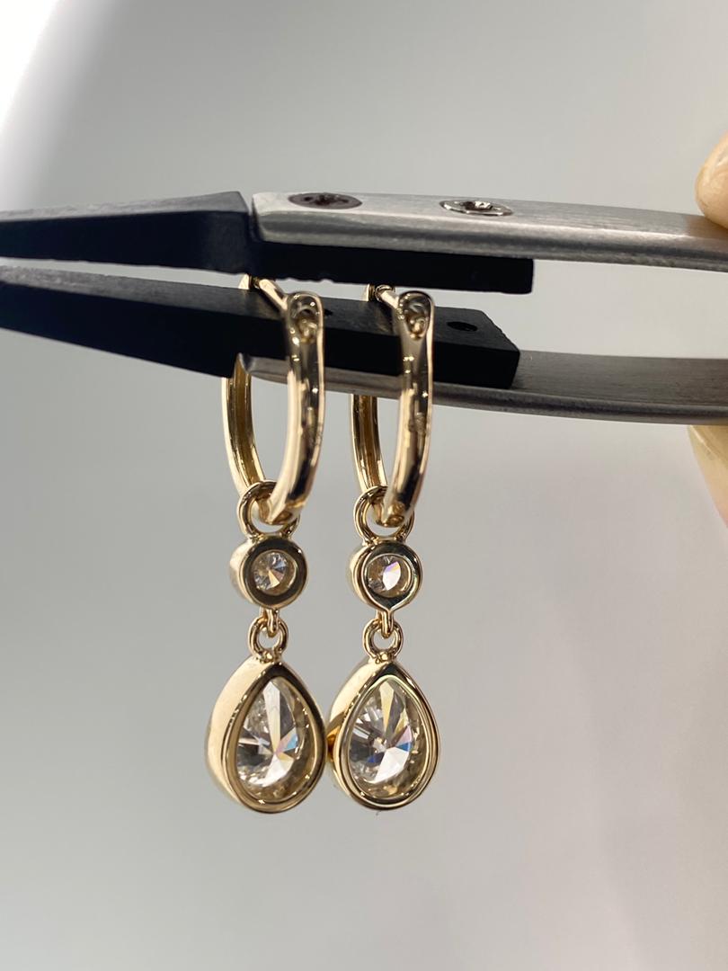 Convertible Pear & Round Diamond Hoop Earrings | 10K Yellow Gold
