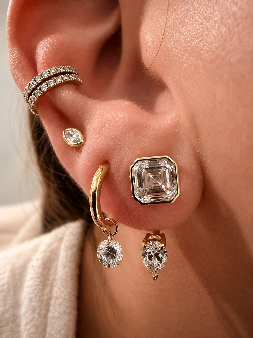 1/2 ctw (1/4 ct each) 14k yellow gold Marquis Labgrown Diamond Studs