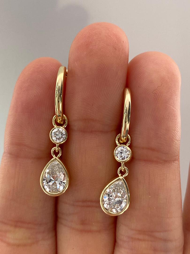 Convertible Pear & Round Diamond Hoop Earrings | 10K Yellow Gold