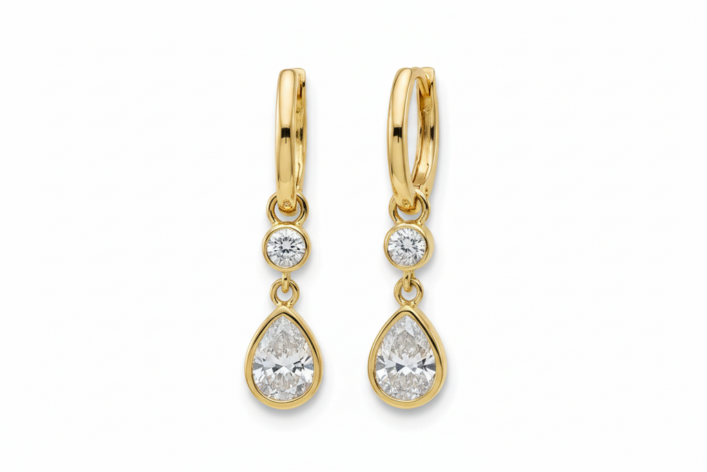 Convertible Pear & Round Diamond Hoop Earrings | 10K Yellow Gold