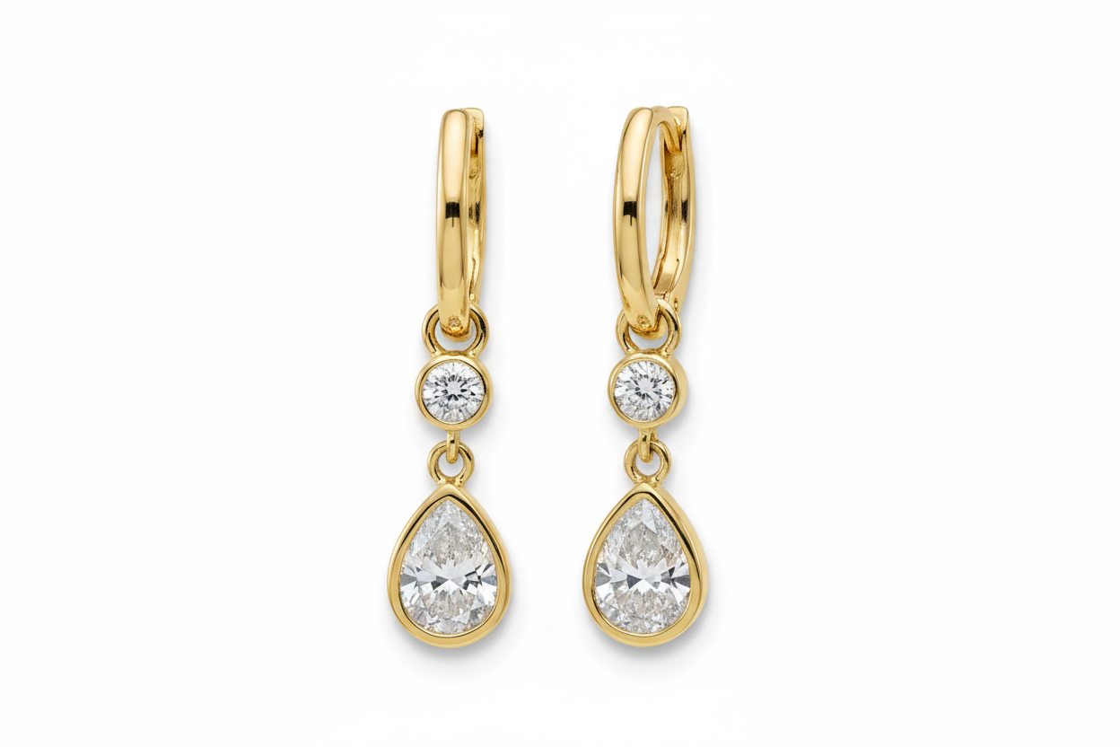 Convertible Pear & Round Diamond Hoop Earrings | 10K Yellow Gold