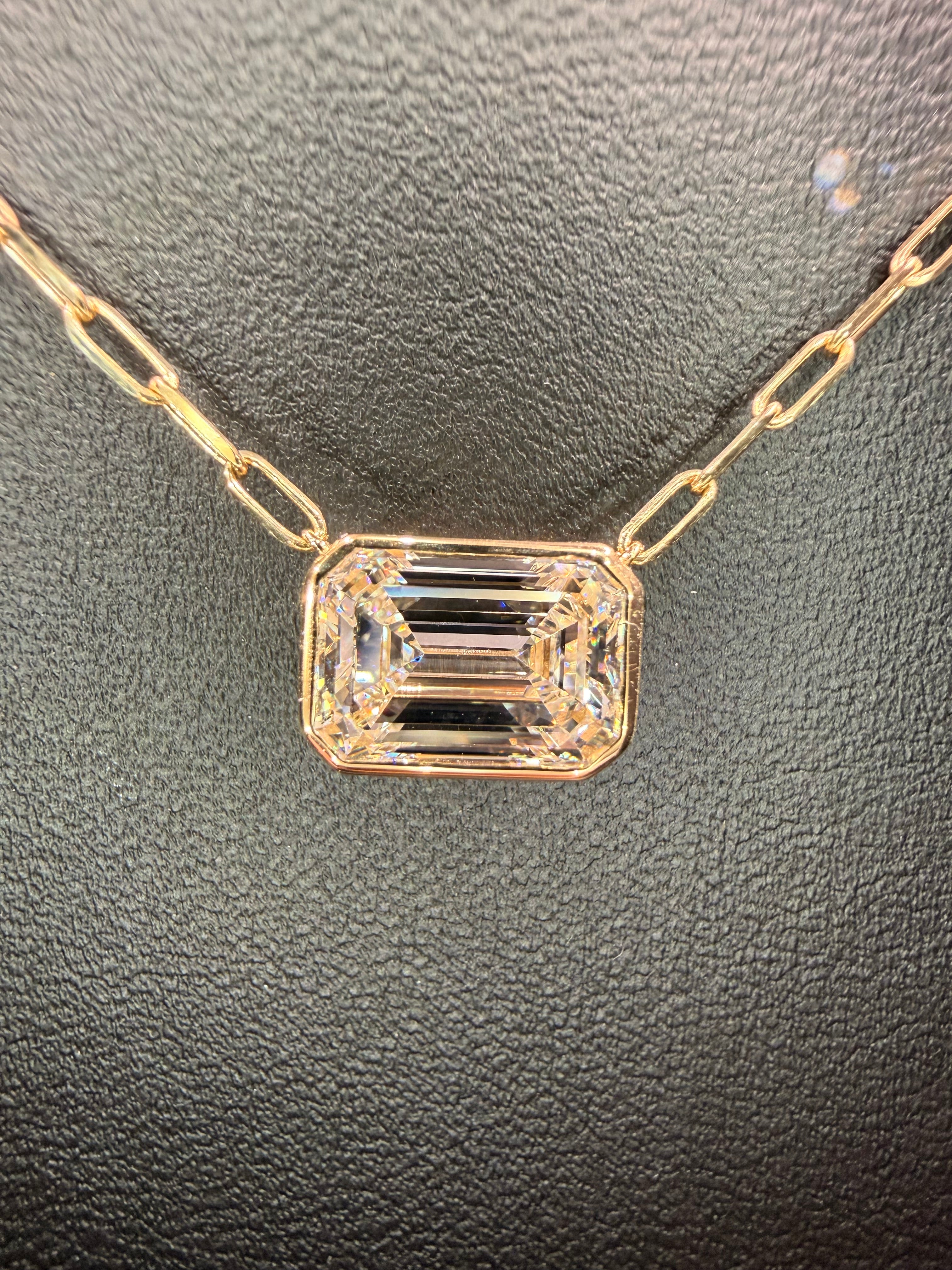 Bezel Set Emerald Diamond Paperclip Necklace