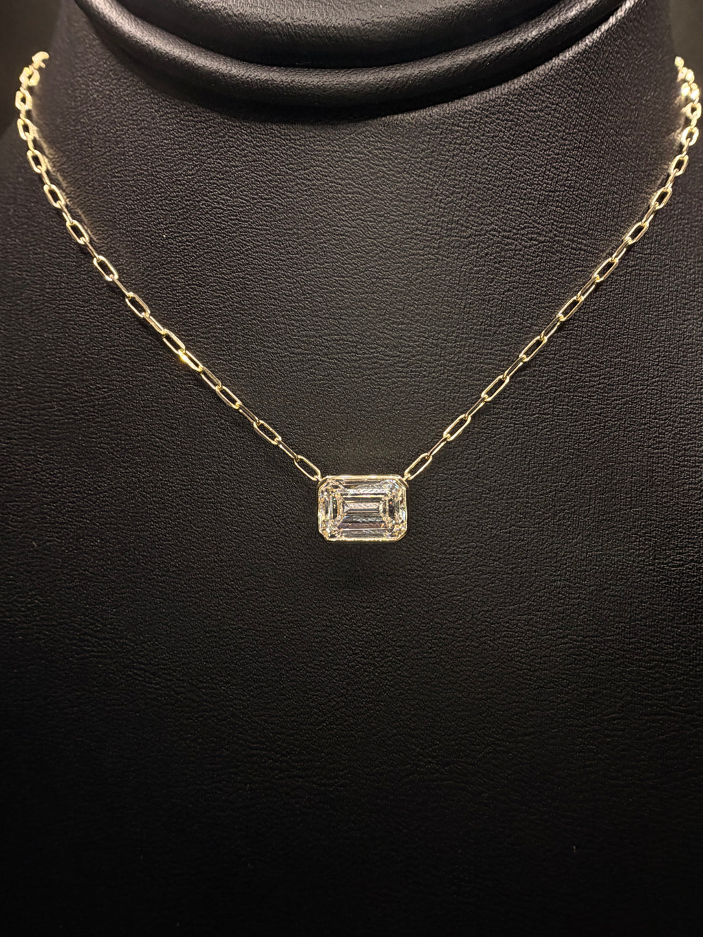 Bezel Set Emerald Diamond Paperclip Necklace