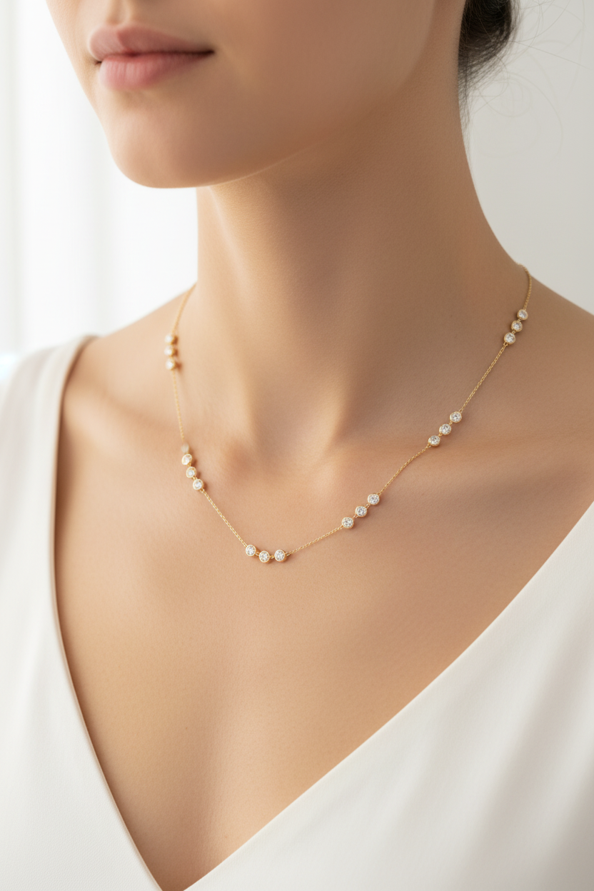 Bezel Trio Station Necklace