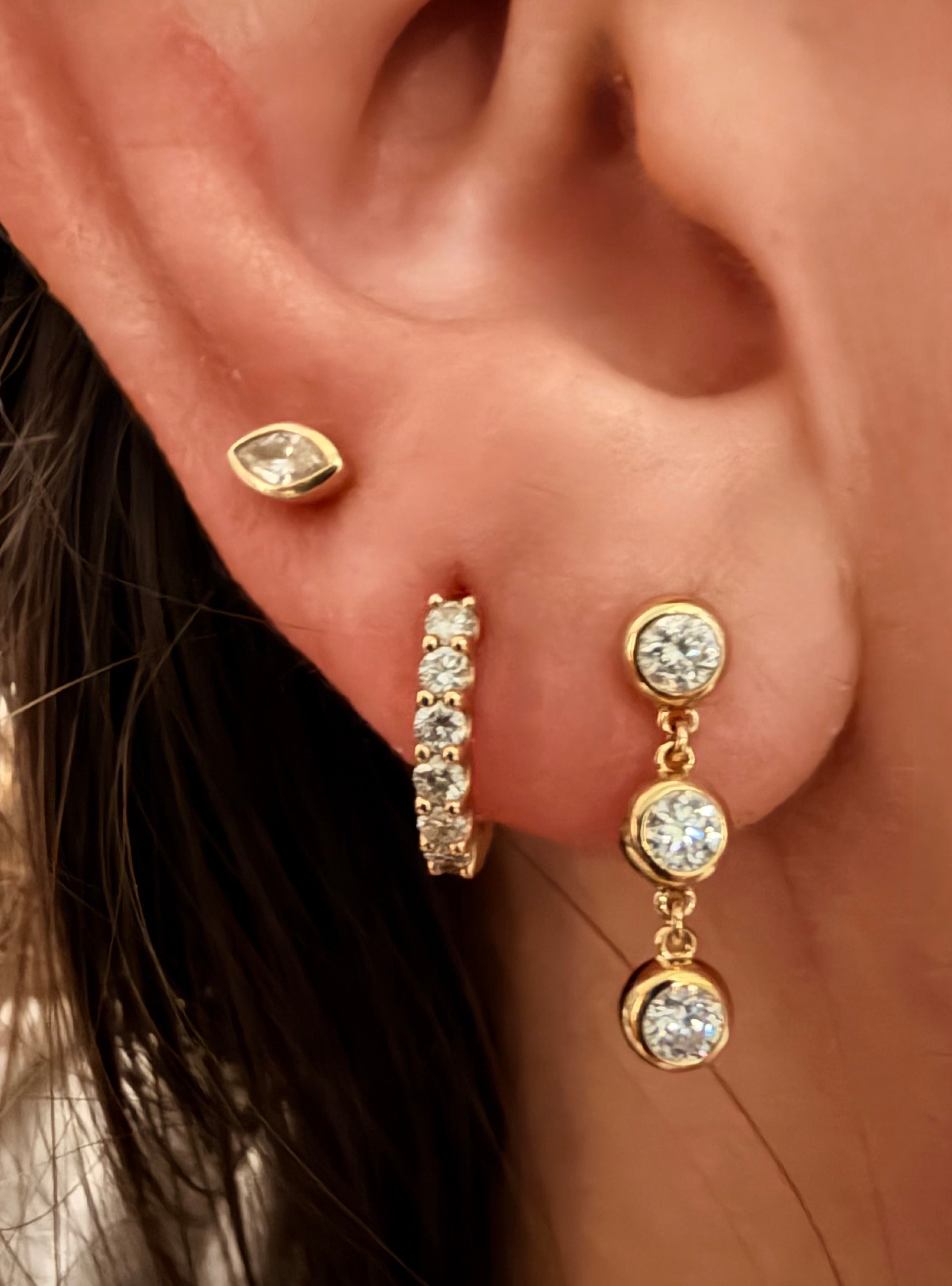 The Triple Threat|| Bezel Drop Diamond Earrings