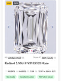 Radiant 5.50ct F VS1 EX EX Certified Labgrown Diamond