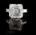 9 ctw Labgrown Asscher Diamond Engagement Ring with Tapered Baugettes in a Platinum and 14k Double Claw Prong Setting
