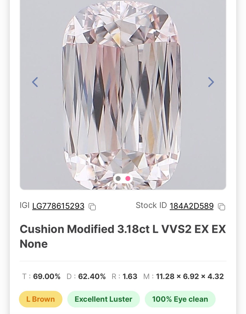Modified Cushion 3.18 L VVS Certified Labgrown Diamond-