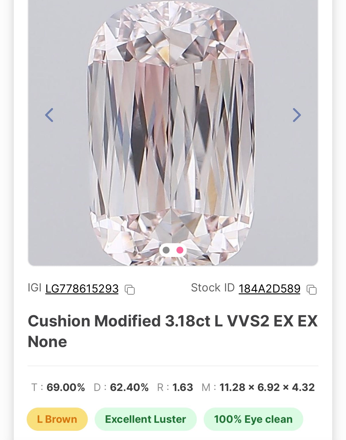 Modified Cushion 3.18 L VVS Certified Labgrown Diamond-