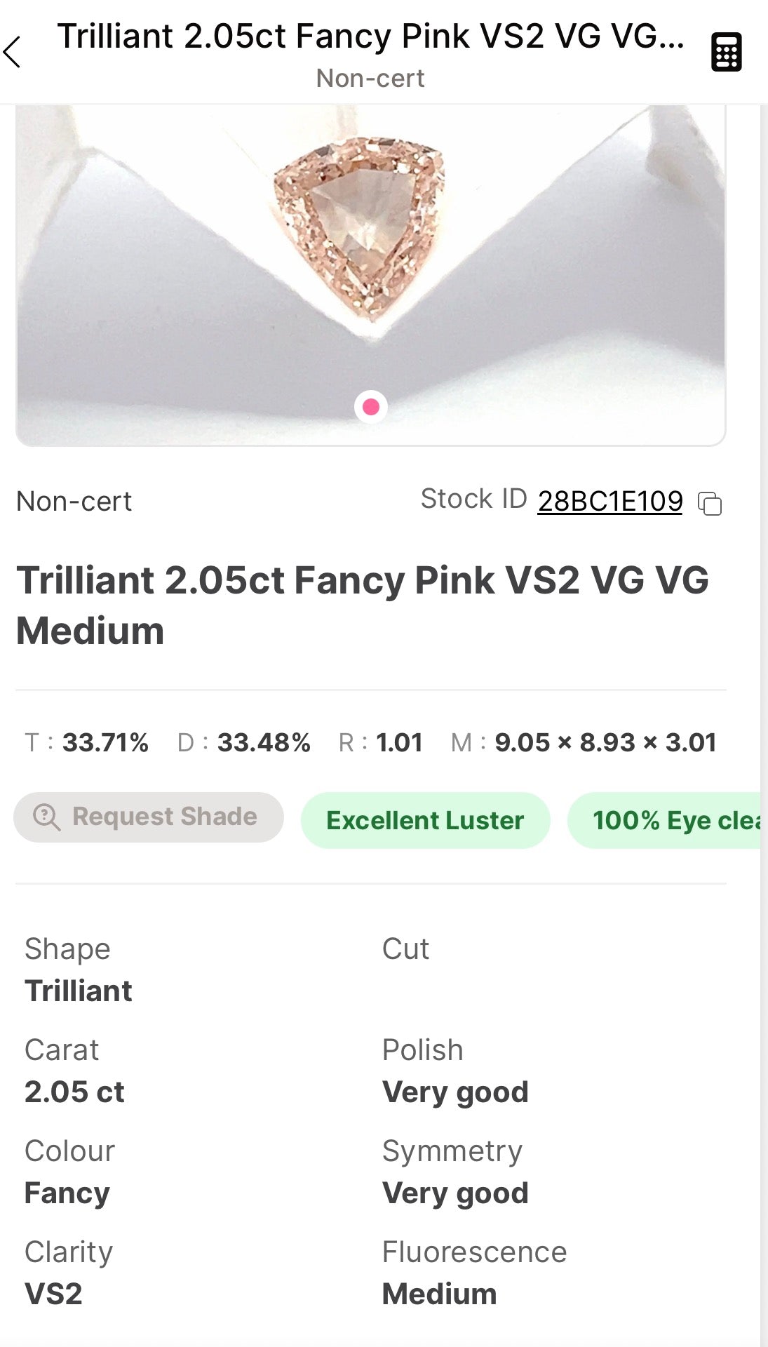 2.05ct Fancy Pink Rose Cut Trillion Diamond (Non-Certified)
