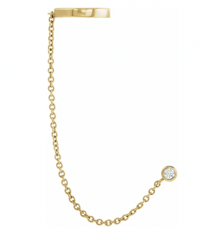 Diamond Stud & Ear Cuff Chain Earring – 1/10 CT Natural Diamond | 14K Gold