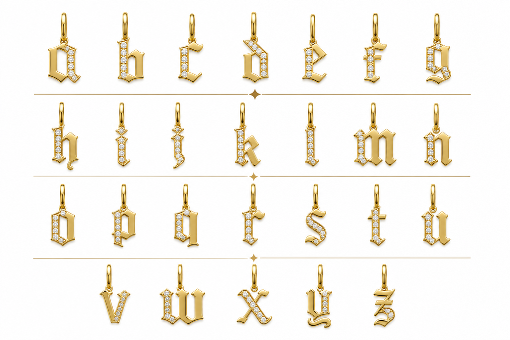 Gothic Initial Diamond Pendant|| Solid Gold
