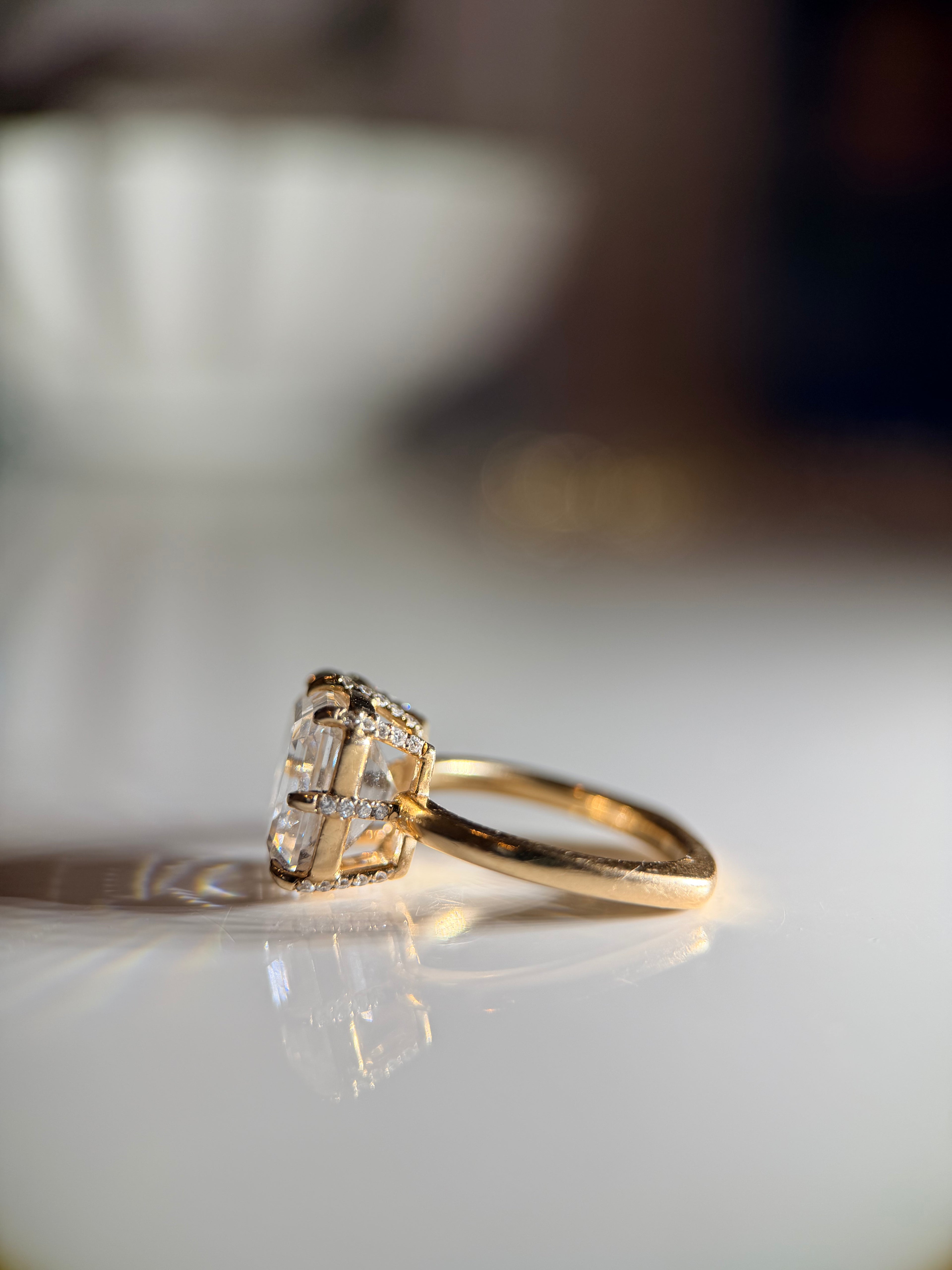 Georgian Bezel Set Engagement Ring || Pave Prongs