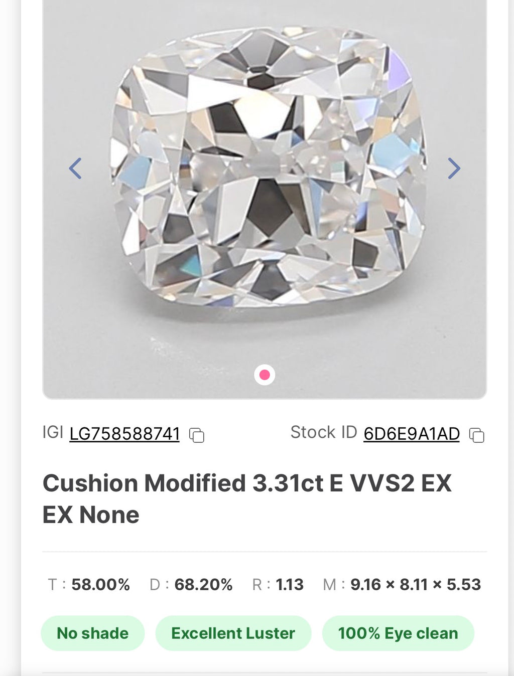 3.31 ctw Old Mine Cushion || Labgrown Diamond
