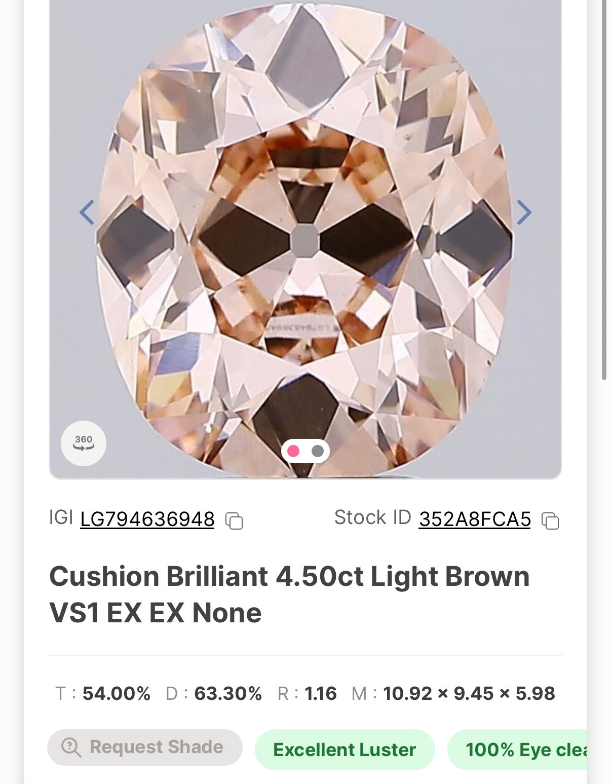 4.5 ctw Fancy Light Brown Antique Cushion || IGI Certified Labgrown Diamond