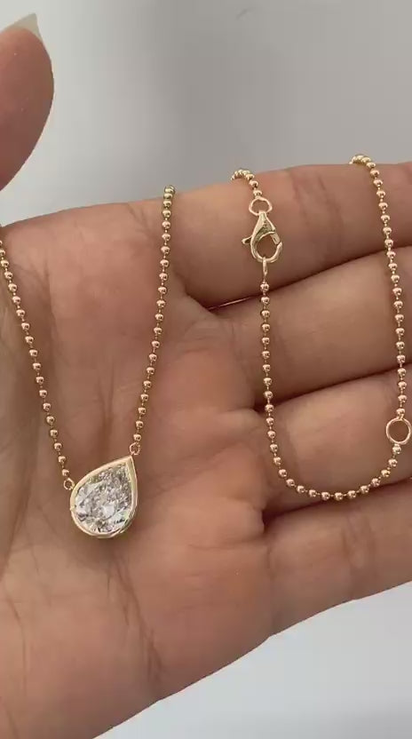 Chunky Tilted Pear on Solid Gold Ball Chain