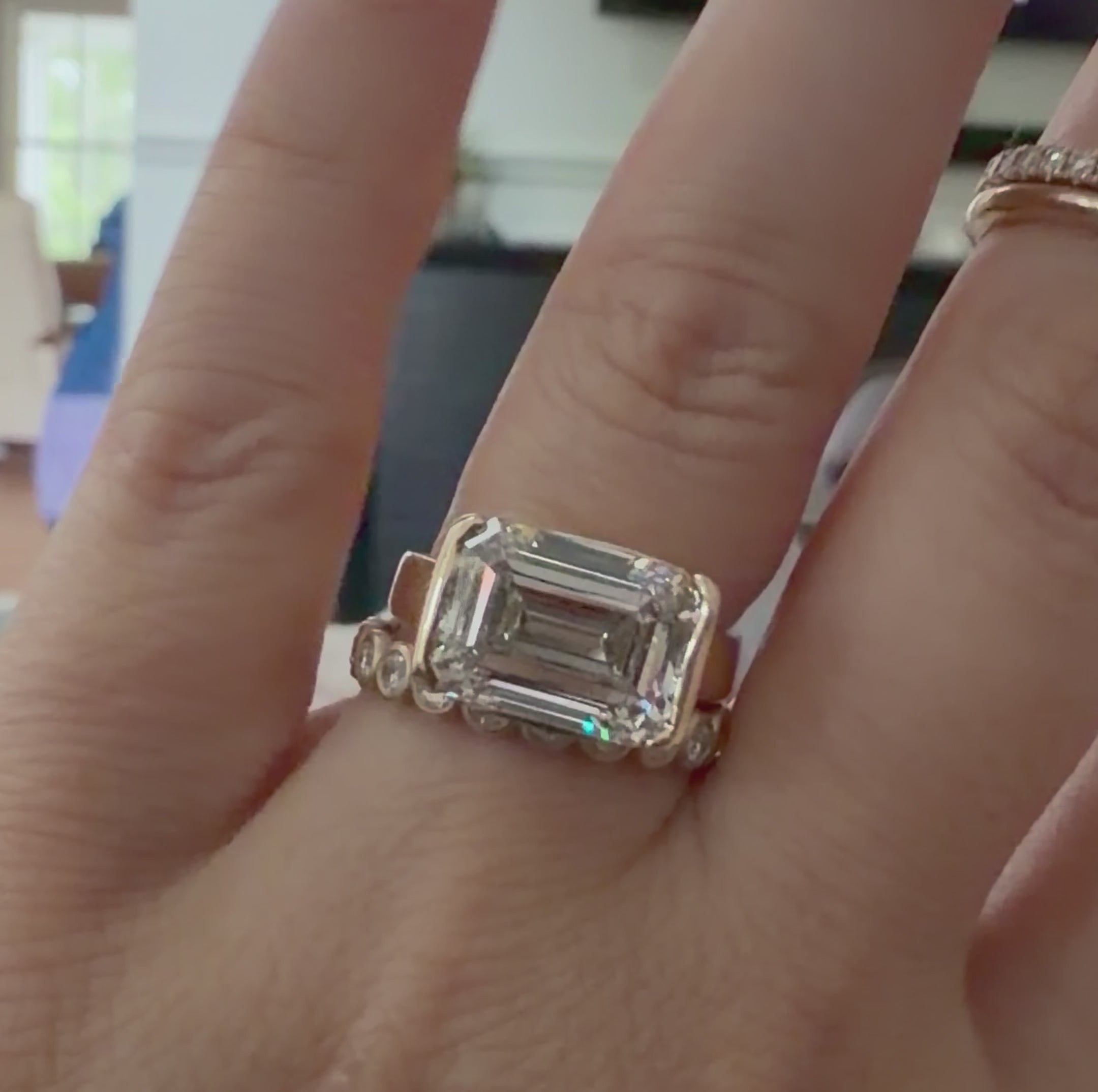 5ctw East West Emerald Cut Labgrown Diamond Engagement Ring || Igi certified