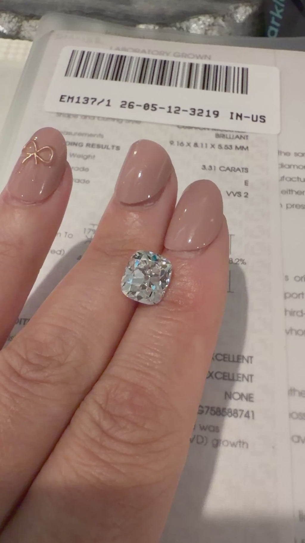 3.31 ctw Old Mine Cushion || Labgrown Diamond