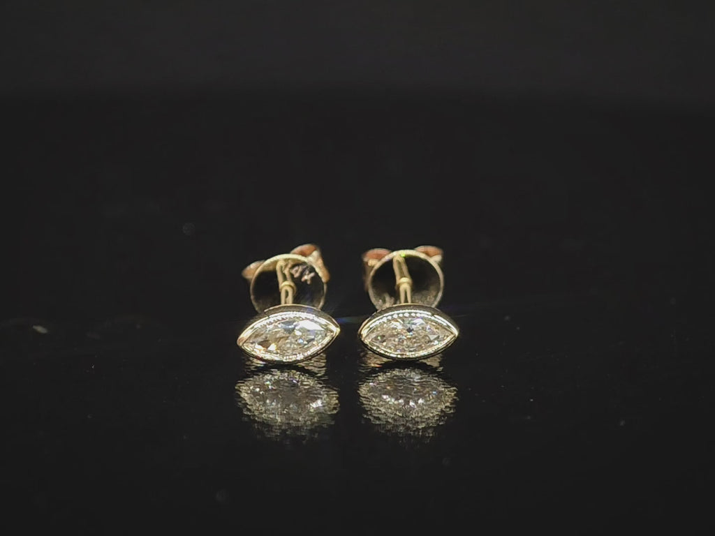 1/2 ctw (1/4 ct each) 14k yellow gold Marquis Labgrown Diamond Studs